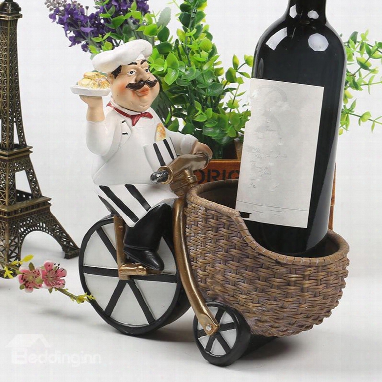 Amiable Resin Chef Riding A Bike Design Home Decorative Wine Rack