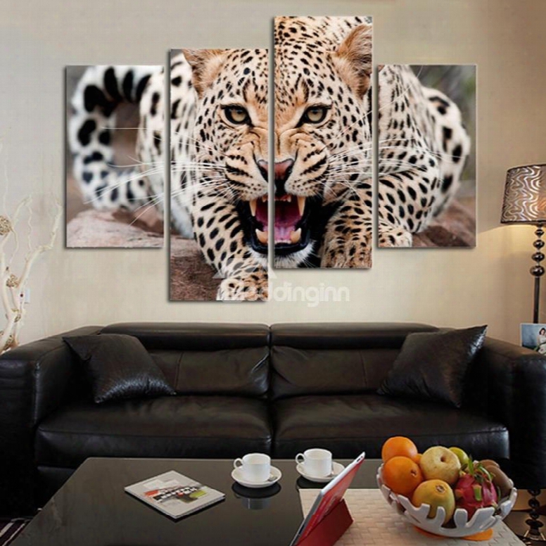 Magnificent Modern Design Leopard Pattern 4 Pieces Framed Wall Art Prints