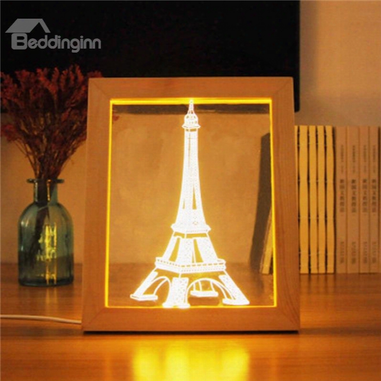 Modern And Creative 3d Pine Frame Towwr Birthday Gift Usb Plug Led Night Light