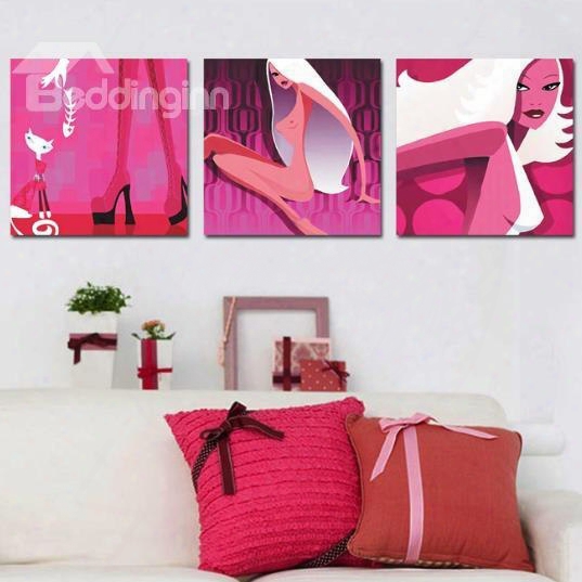 New Arrival Beautiful Modern Lady Print 3-piece Cross Film Wall Art Prints