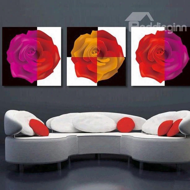 New Arrival Beaut Iful Roses Print 3-piece Cross Film Wall Art Prints