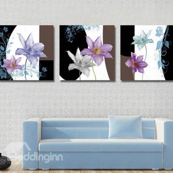 New Arrival Lovely Colorful Flowers Print 3-piece Cross Film Wall Art Prints