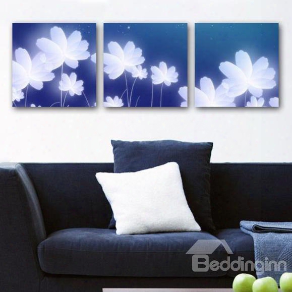 New Arrival Lovely White Flowers Print 3-piece Cross Film Wall Art Prints