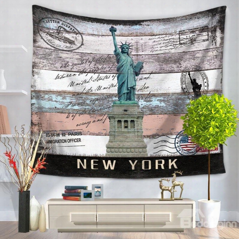 New York Postcard Statue Of Liberty Vintage Style Decorative Hanging Wall Tapestry