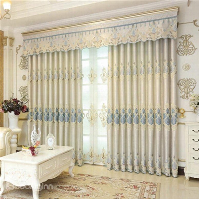 Noble Beige Color With Classical Damask Patterns Decorative And Shading Curtain