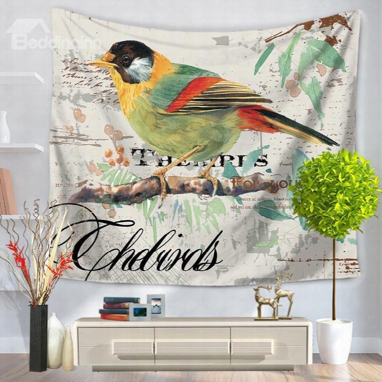 Oil Painting Green And Yellow Bird Pattern Decorative Hanging Wall Tapestry