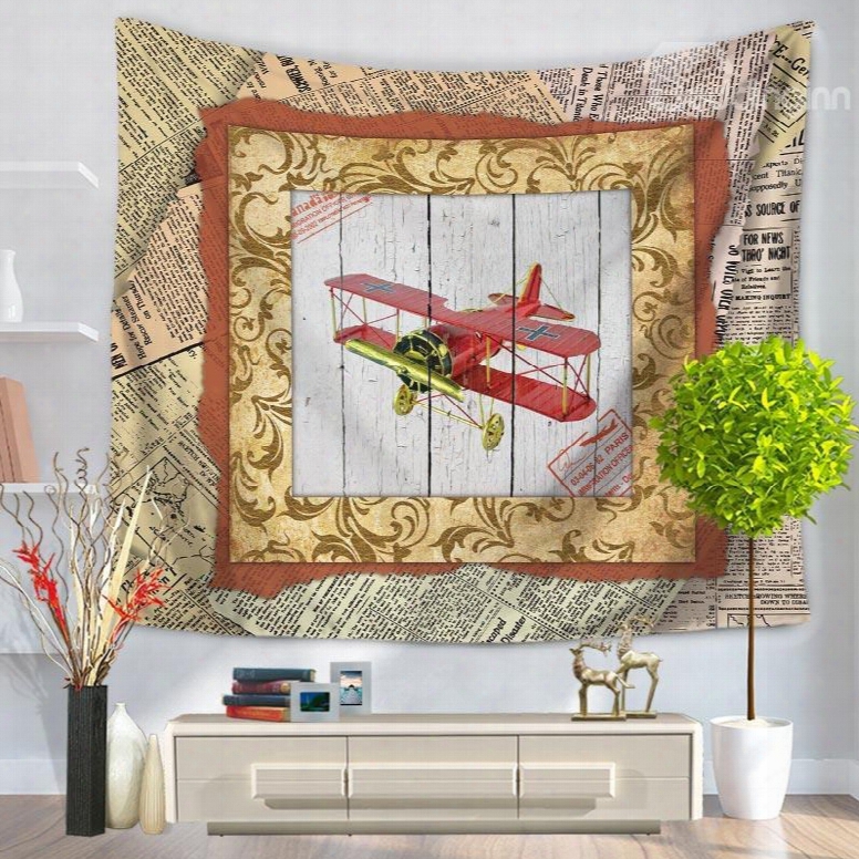 Old Fashioned Airplane With Photo Frame Vintage Style Decorative Hanging Wall Tapestry
