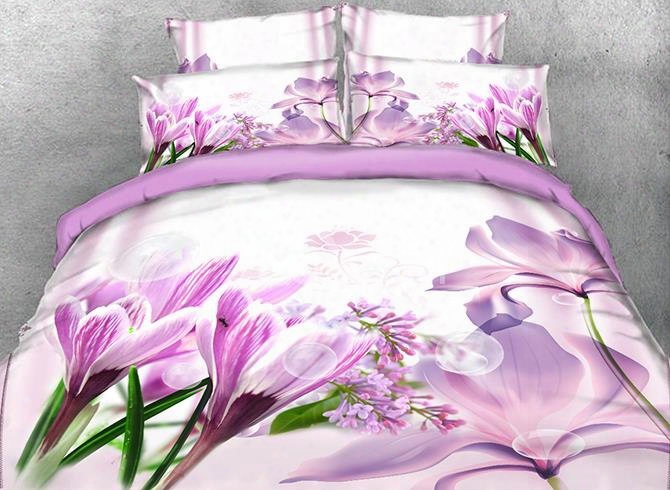 Onlwe 3d Crocus And Magnolia Printed Cotton 4-piece Bedding Se Ts/duvet Covers