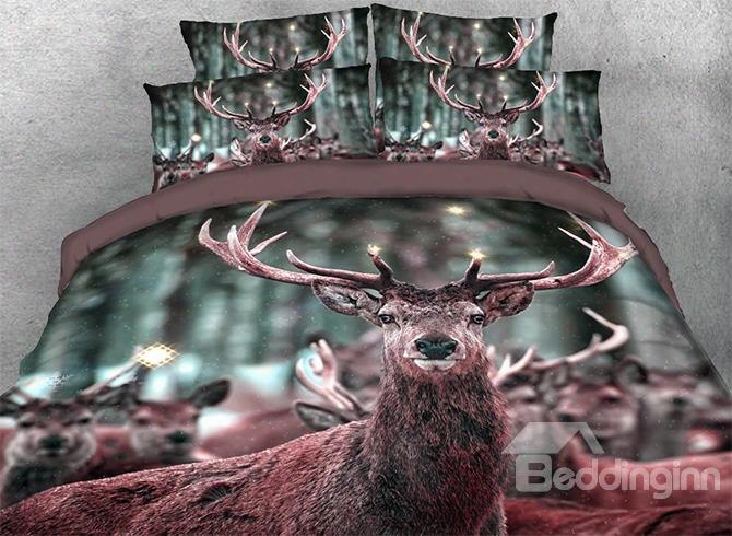 Onlwe 3d Elk Printed 4-piece Bedding Sets/duvet Covers