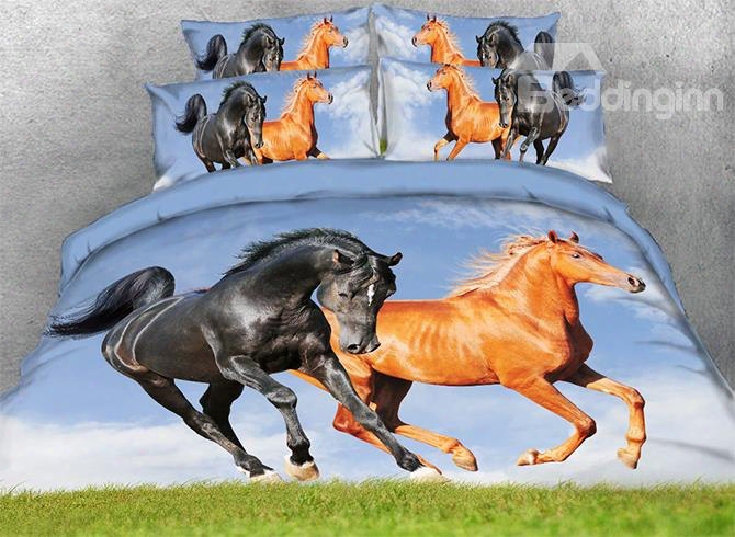 Onlwe 3d Running Horses Printed 4-piece Bedding Sets/duvet Covers
