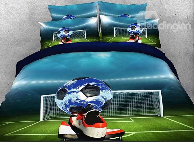 Onlwe 3d Soccer Ball And Shoes Printed Cotton 4-piece Bedding Sets/duvet Covers