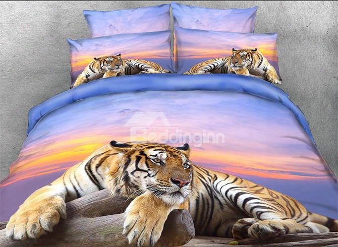 Onlwe 3d Tiger Crouching On A Rock Printed 4-piece Bedding Sets/du Vet Covers