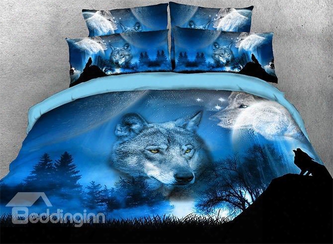 Onlwe 3d Wild Wolf And Natural Scenery Printed 4-piece Beddinb Sets/duvet Covers