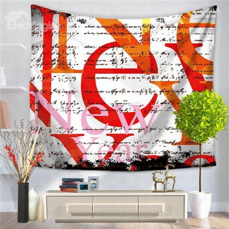 Orange Letters Print With White Bottom Color Decorative Hanginng Wall Tapestry