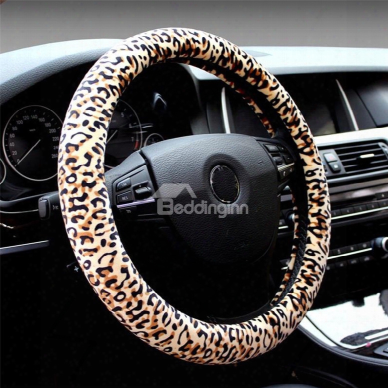 Pantherine Pattern Suede Material Soft Car Steering Wheel Cover