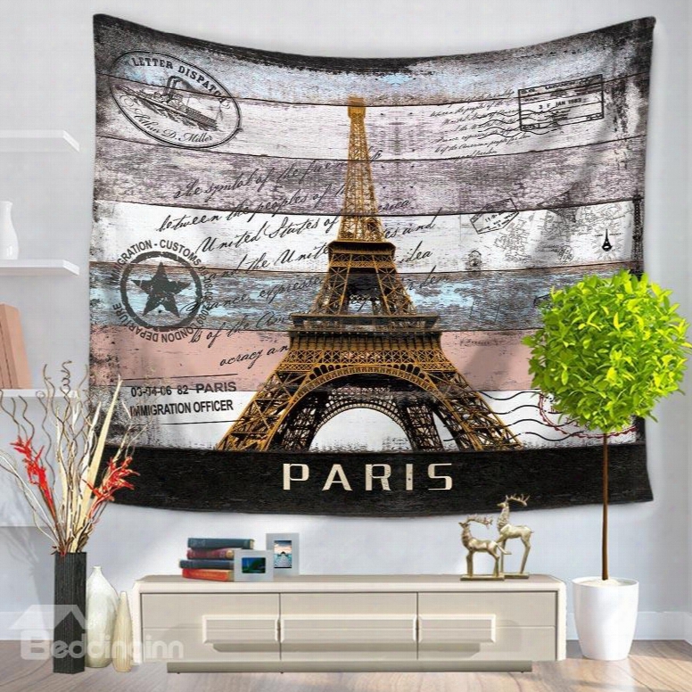 Paris Postcard Eiffel Tower Pattern Vintage Style Decorative Hanging Wall Tapestry