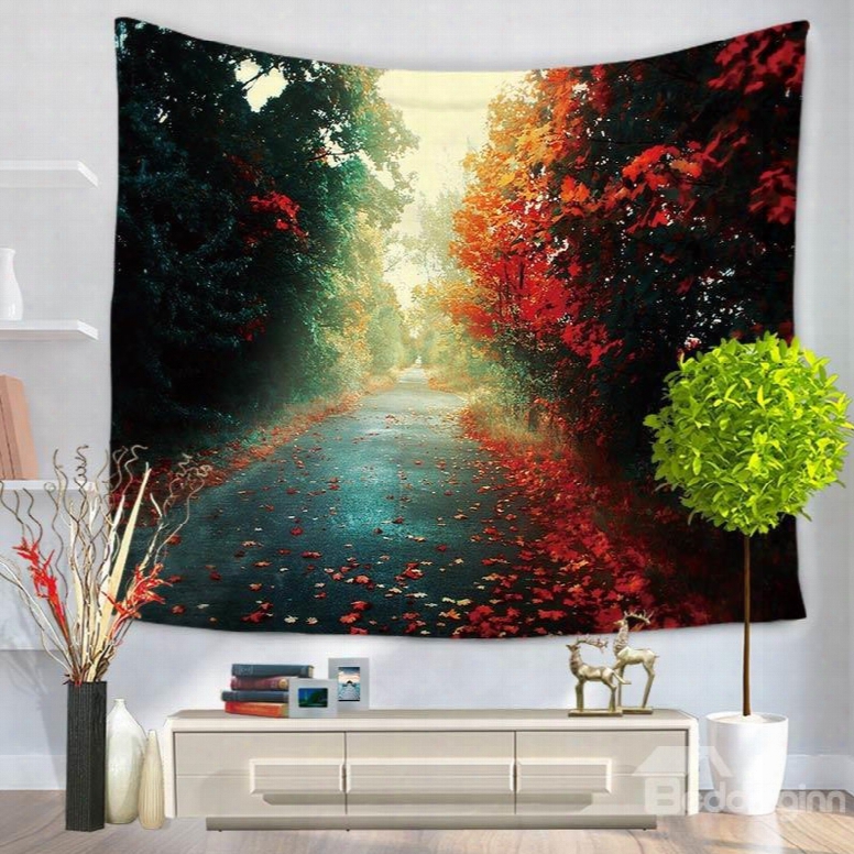 Peaceful Path With Fallen Leaves Pattern Decorative Hanging Wall Tapestry