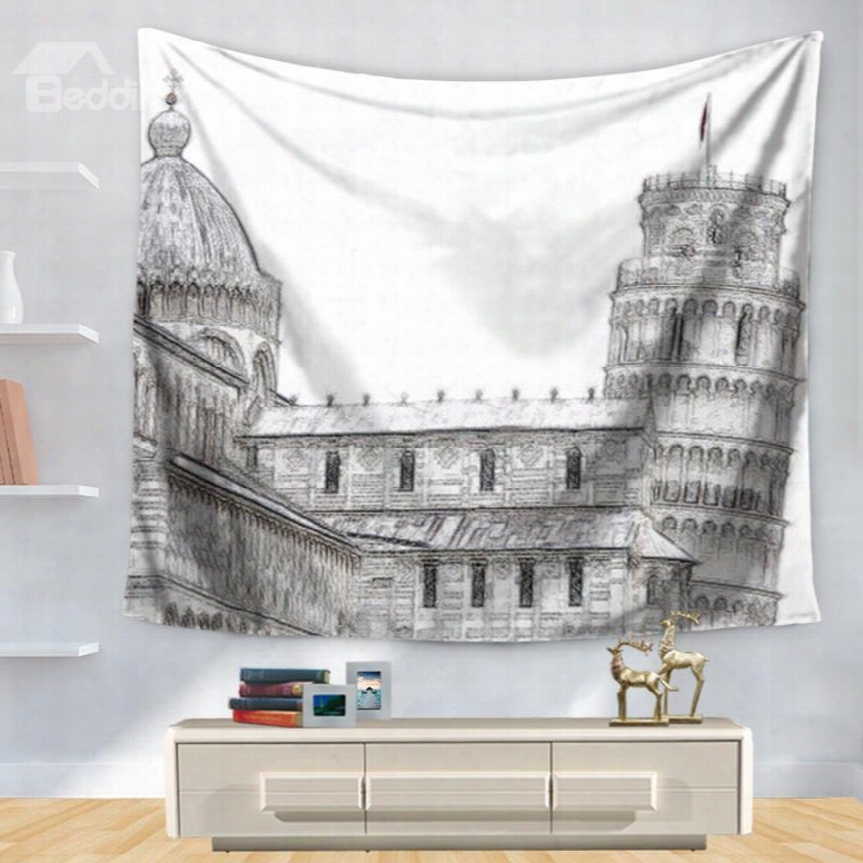 Pencil Sketch Italy Archi Tecture The Leaning Tower Of Pisa Pattern Decorative Hanging Wall Tapestry