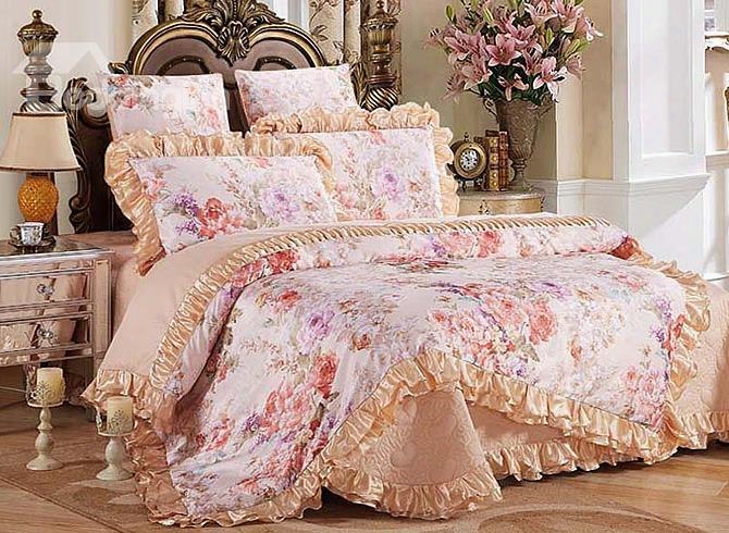 Peonies Blossom Princess Style 6-piece Cotton Sateen Bedding Sets/duvet Cover