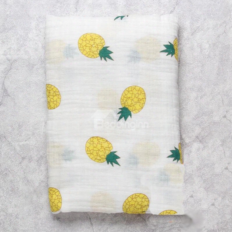 Pineapples Printed Bamboo Fiber 2 Layers White Baby Swaddle Blanket