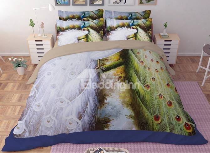 Pretty Beautiful Peacock Print 4-piece Polyester 3d Duvet Coover