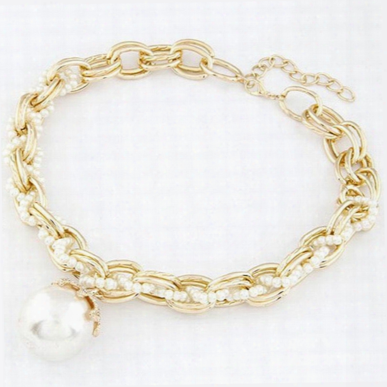 Pretty Pearl Knit Simple Design Alloy Statement Necklace