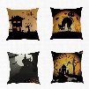 Happy Halloween Black Cat Under the Moonlight Square Cotton Linen Decorative Throw Pillows