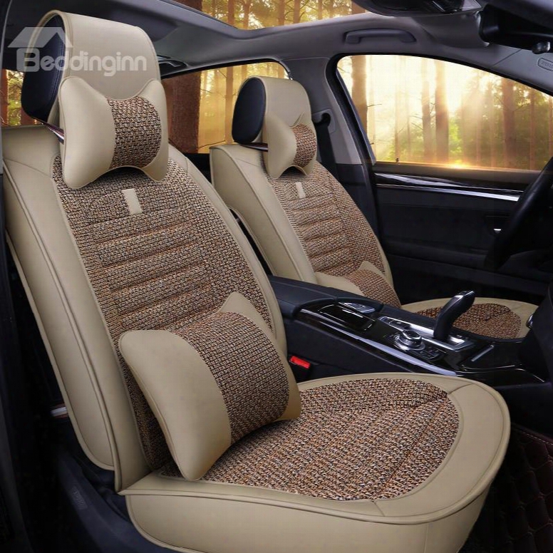 Pure Color Linen Material Comfortable Universal Car Seat Cover