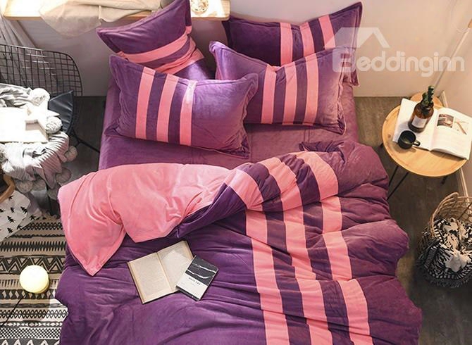 Purple And Pink Stripes Color Blocking Sporty Soft 4-piece Bedding Sets/duvet Cover