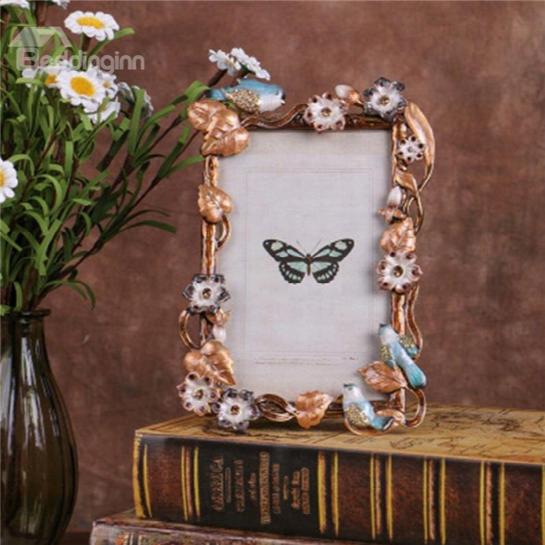 Retro And Pastoral Style Zinc Alloy With Birds And Flowers Wedding Gift Photo Frame