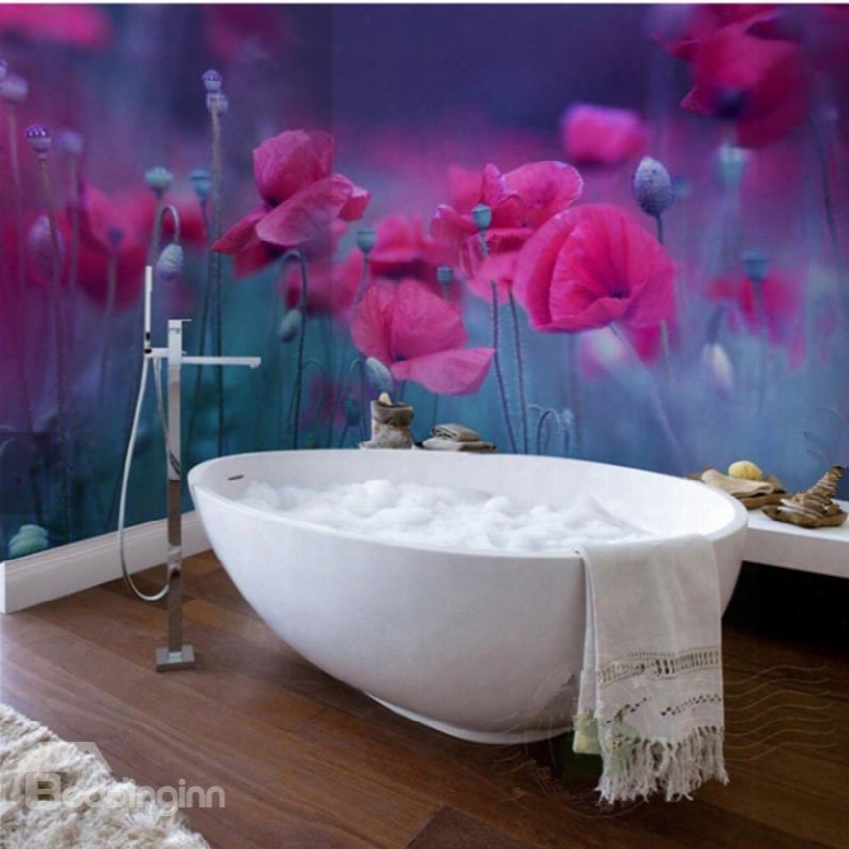 Rose Red Flowers Pattern Design Waterproof 3d Bathroom Wall Murals