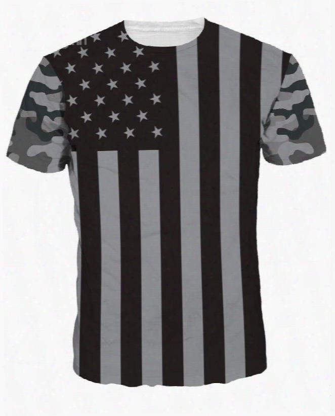 Round Neeck Grey Frag Of American Pattern 3d Painted T-shirt