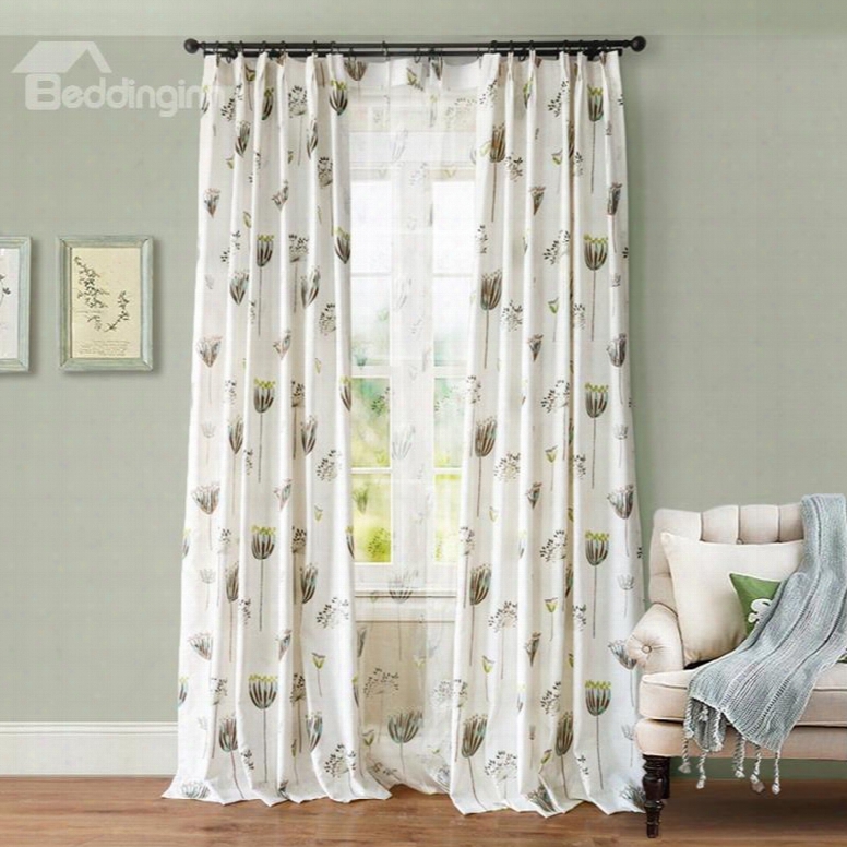Rustic Flowers Printing Cotton And Linen Blending Custom Curtain