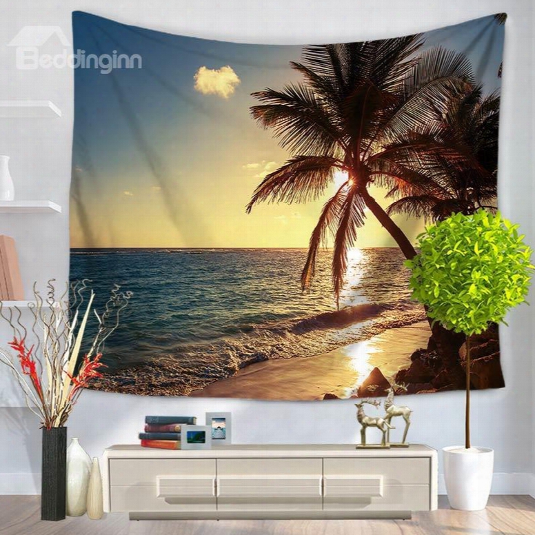 Sea Scenery Palm Trees With Sunset Casual Holiday Pattern Decorative Hanging Wall Tapestry