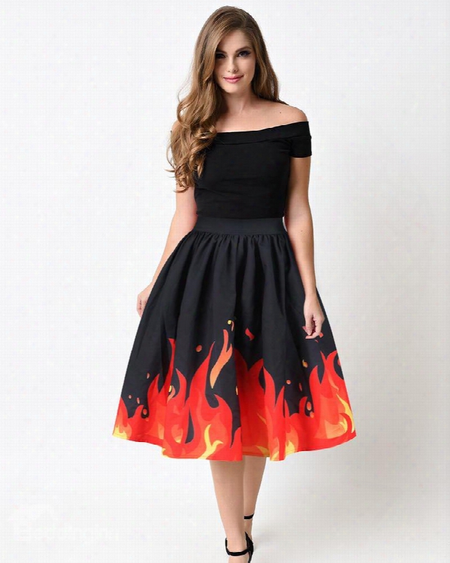 Sexy Fire Pattern Black Formal 3d Printing Skirt