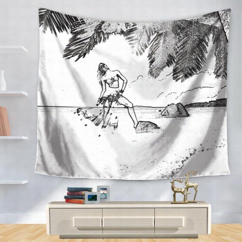 Sexy Woman With Bikini Seaside Casual Holiday Pattern Decorative Hanging Wall Tapestry