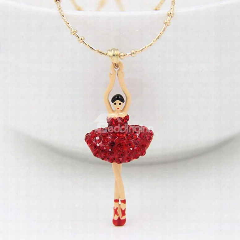 Shining Ballet Dancer Dessign Alloy Pendant Necklace