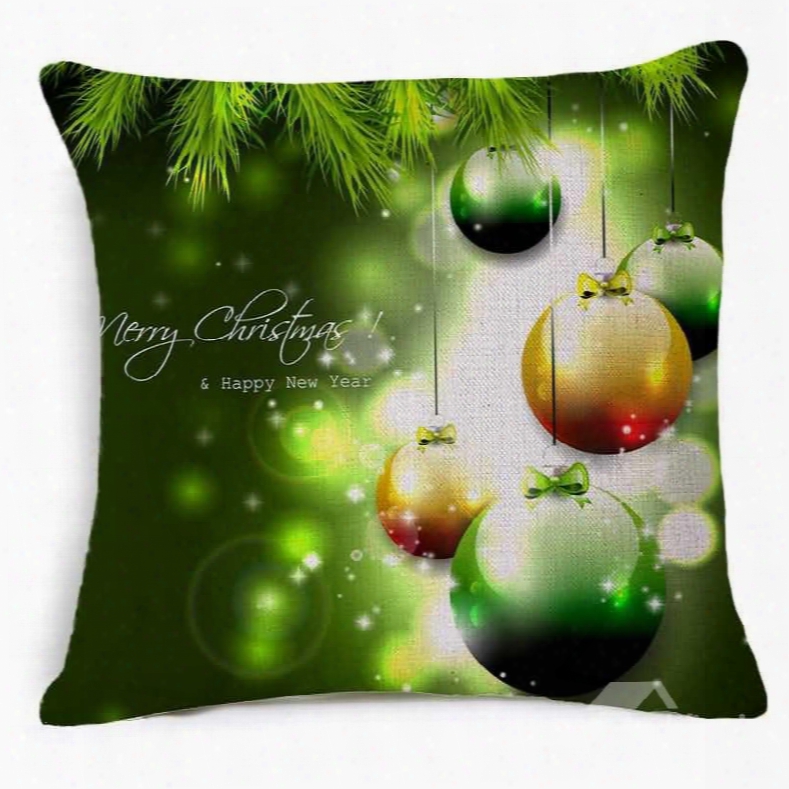 Shining Christmas Ornament Ball Print Green Throw Pillow