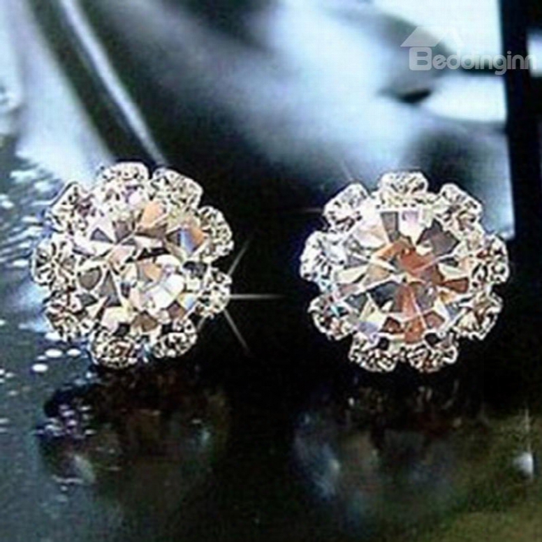 Shining Ctystal Concise Design Alloy Earrings