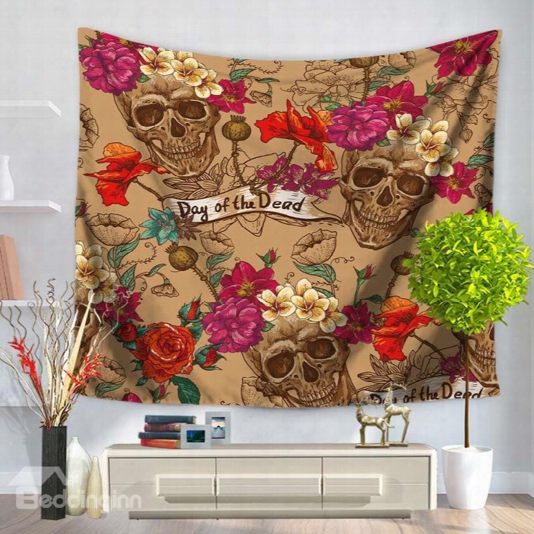 Skulls And Red Roses Pattern Decorative Hanging Wall Tapestry