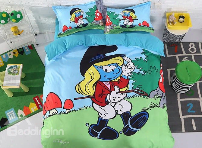 Smurfette In The Wild With Mushrooms 4-piece Bedding Sets/duvet Covers