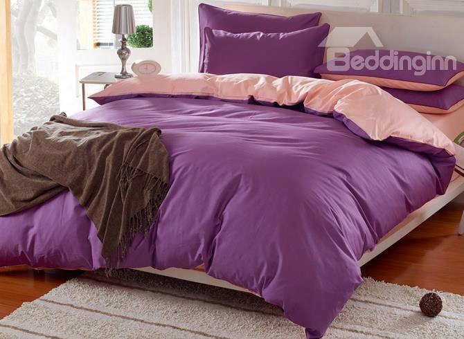Dense Purple Ahd Light Pink Color Blocking Cotton 4-piece Bedding Sets/duvet Cover