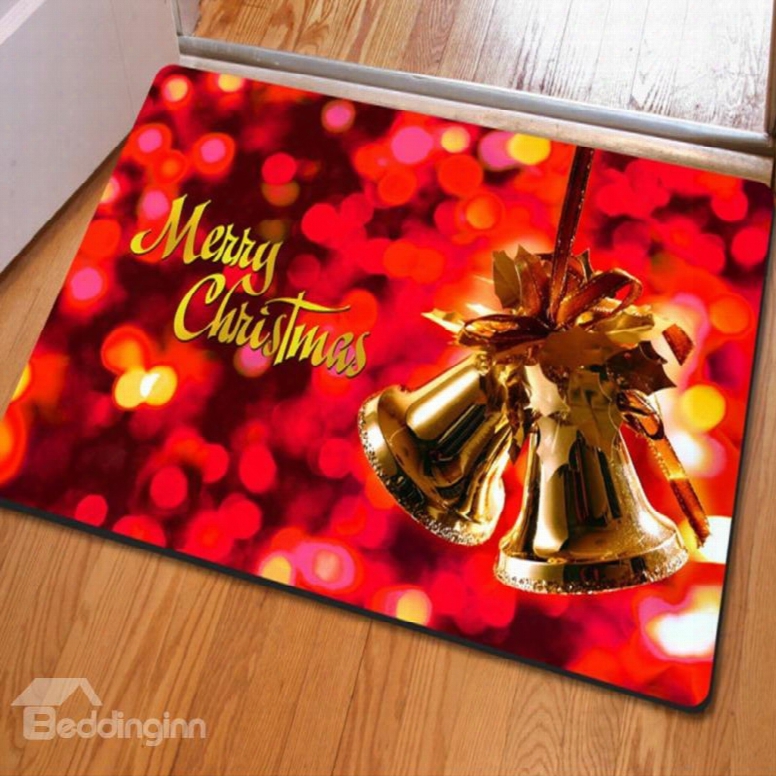 Sparkling Merry Christmas Decoration Jingle Bell Pattern Non Slip Doormat