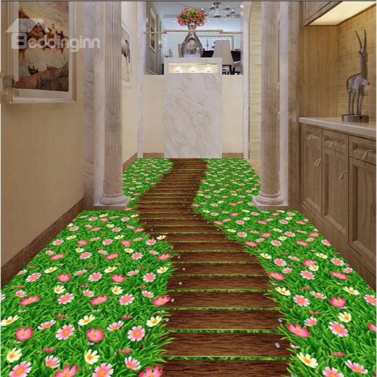 Special Path Through The Flower Field Print Waterproof Splicing 3d Floor Murals