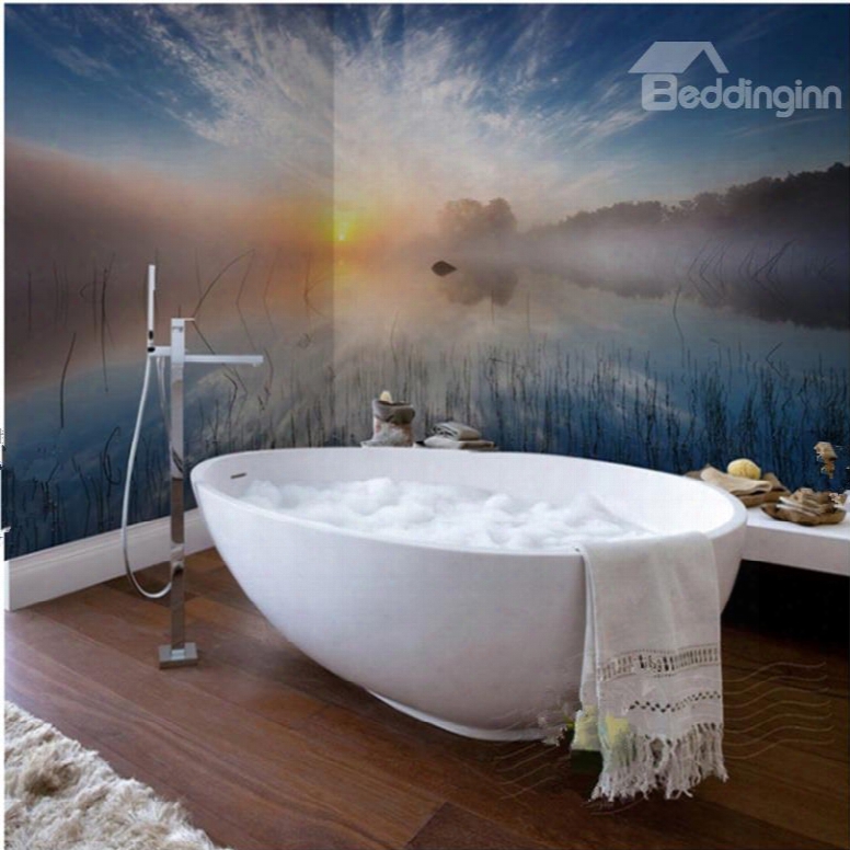 Sunset River Sscenery Pattern Decorative Waterproof 3d Bathroom Wall Murals