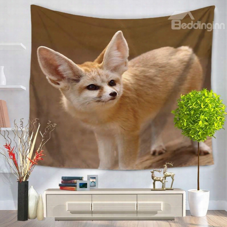 Super Cute Yellow Wildlife Fennec Fox Standing On Field Decorative Hanging Wall Tapestry