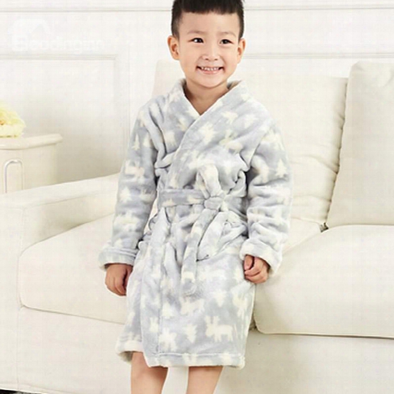 Super Soft Concise Design Gray Flannel Kids Robe