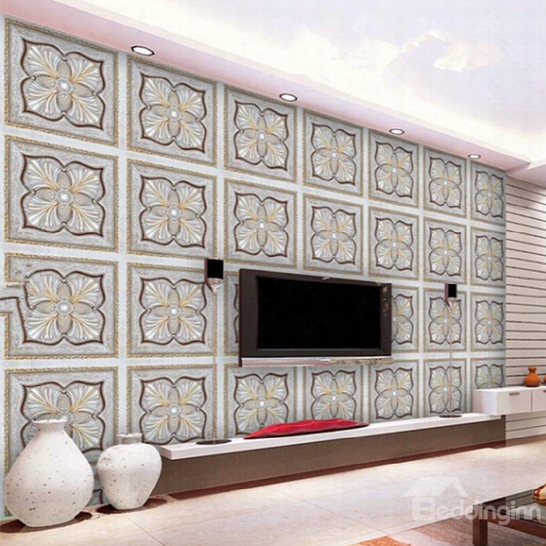 Unique Design Grey Flowers Plaid Design Home Decorative Wall Murals