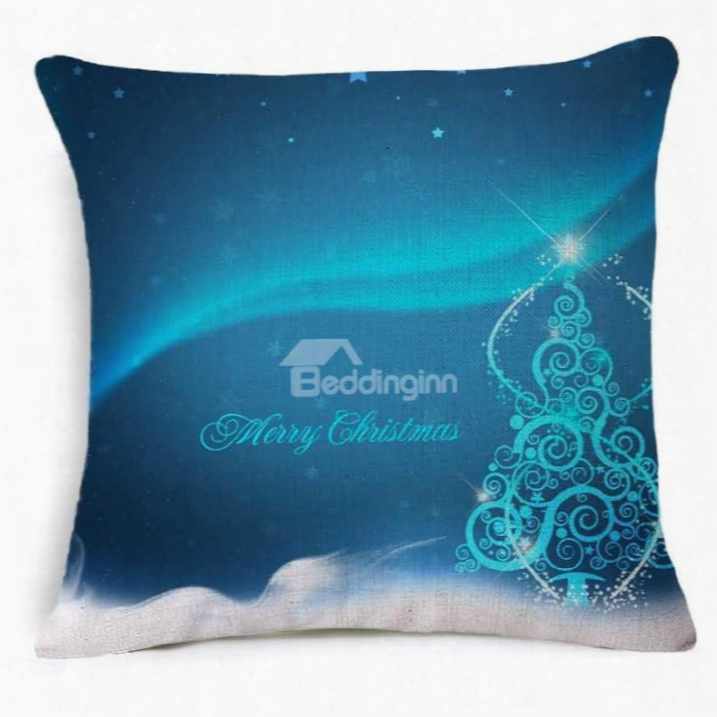 Very Merry Christmas Tree Print Blue Throw Pillow