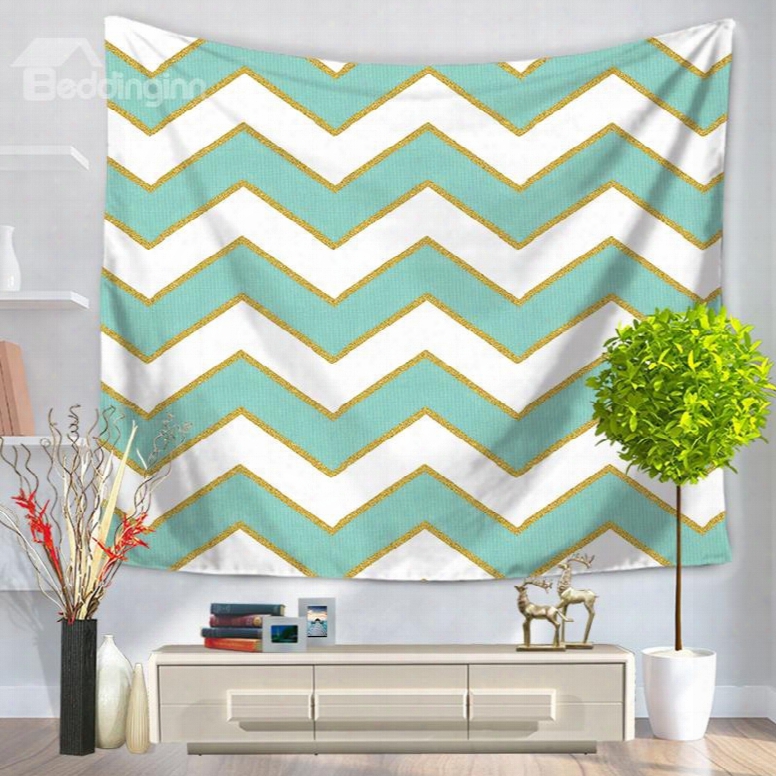 Vintage Popular Zig Zag Nudy Blue White Stripes Pattern Decorative Hanging Wall Tapestry